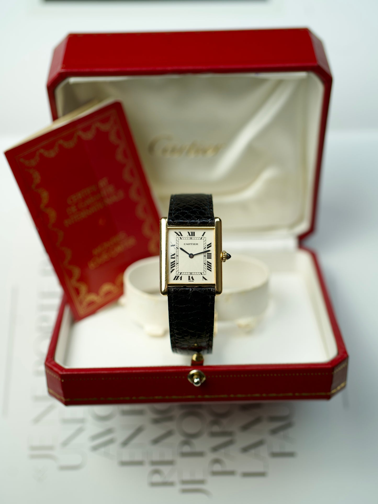 1990s Cartier Tank Louis 96065 FULL SET Flinque’ pre CPCP 18K Yellow Gold