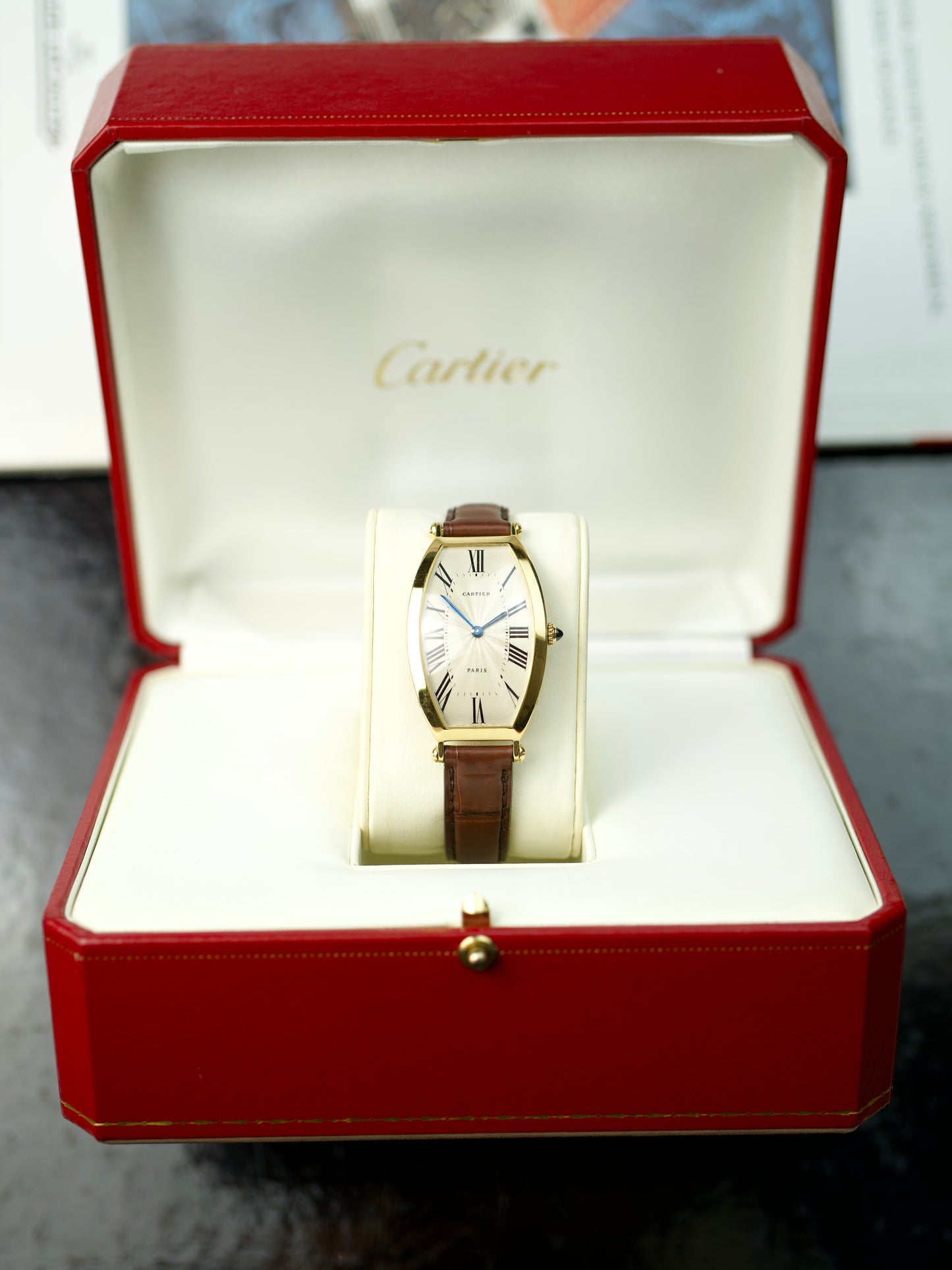 1980s Cartier Tonneau Jumbo limited Flinque’ Paris pre CPCP 18K Yellow Gold
