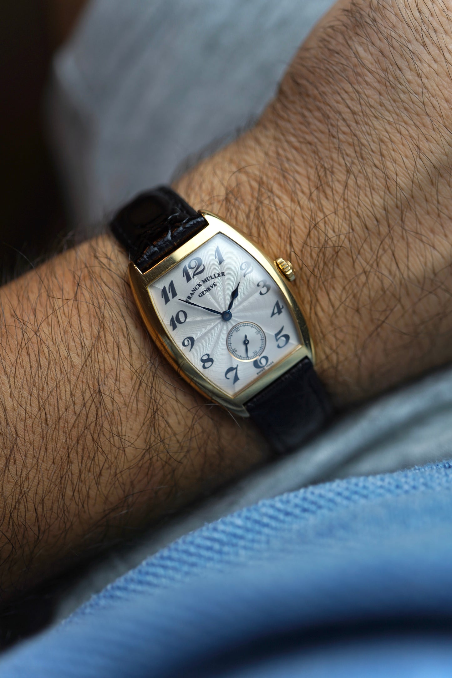 1990s Franck Muller Cintree Curvex (7502 S6) open caseback Neo Vintage Watch 18 Carat Gold skeleton