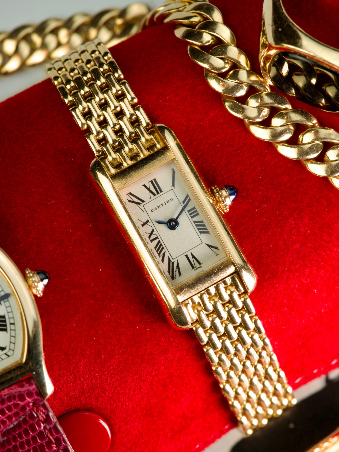 Cartier Tank Mini Allongee 828004 Grain de Riz 18K Yellow Gold lady s/m 1990s