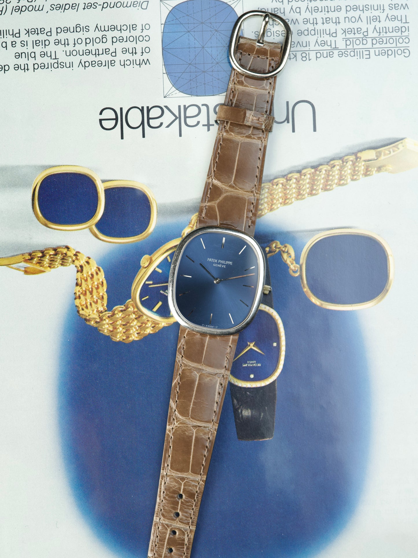 Patek Philippe Ellipse 3738 Blue Sunburst Sigma 18 Carat White Gold Jumbo automatic 1990s