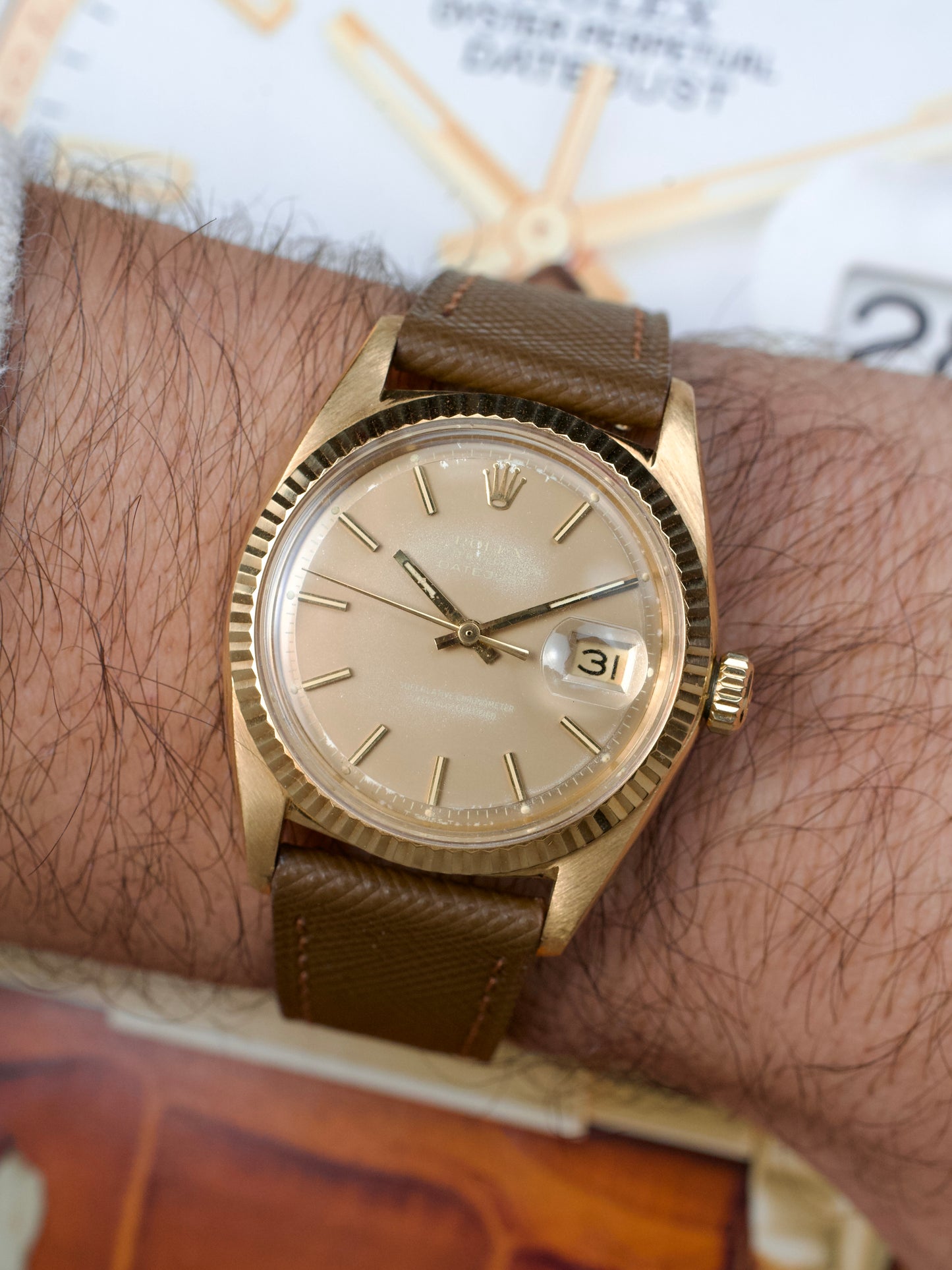 Rolex Datejust 1601 Havanna Ghost Dial 18 Carat Yellow Gold 1969