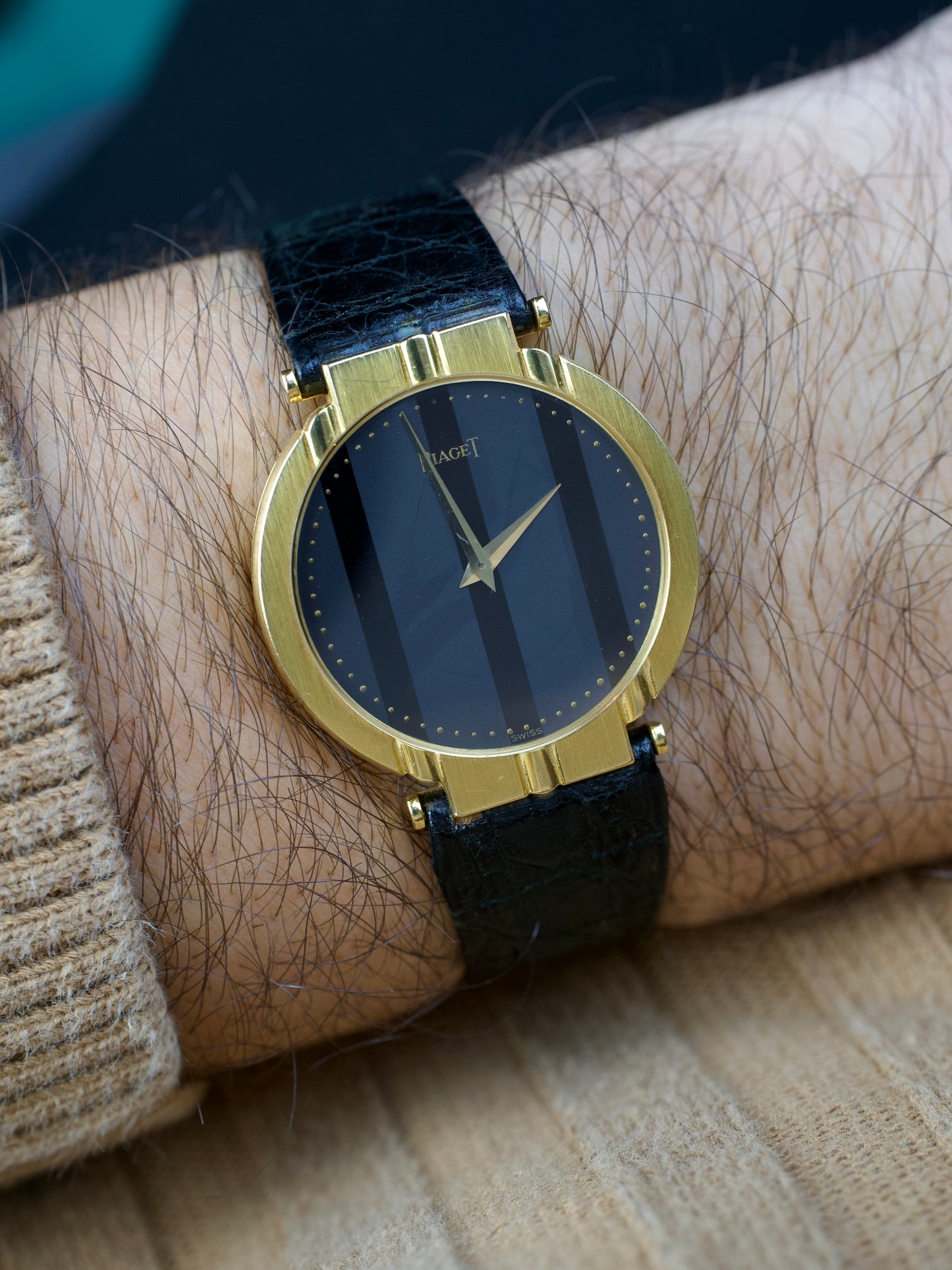 1980s Piaget Polo 7673 Onyx Jumbo 18 Carat Gold