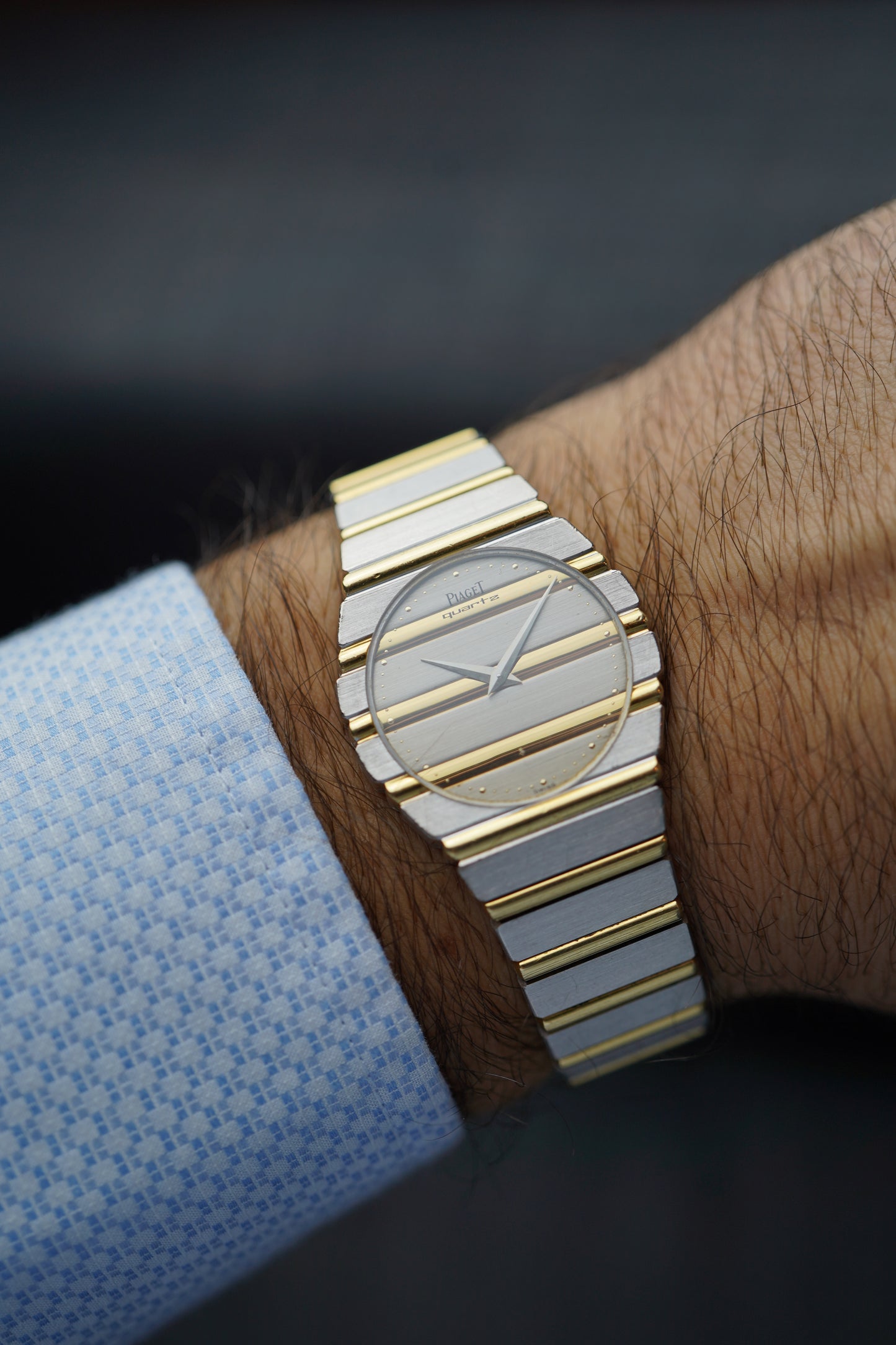 1980s Piaget Polo 791 C701 Deux Ors 18 Carat White Yellow Gold Vintage Watch