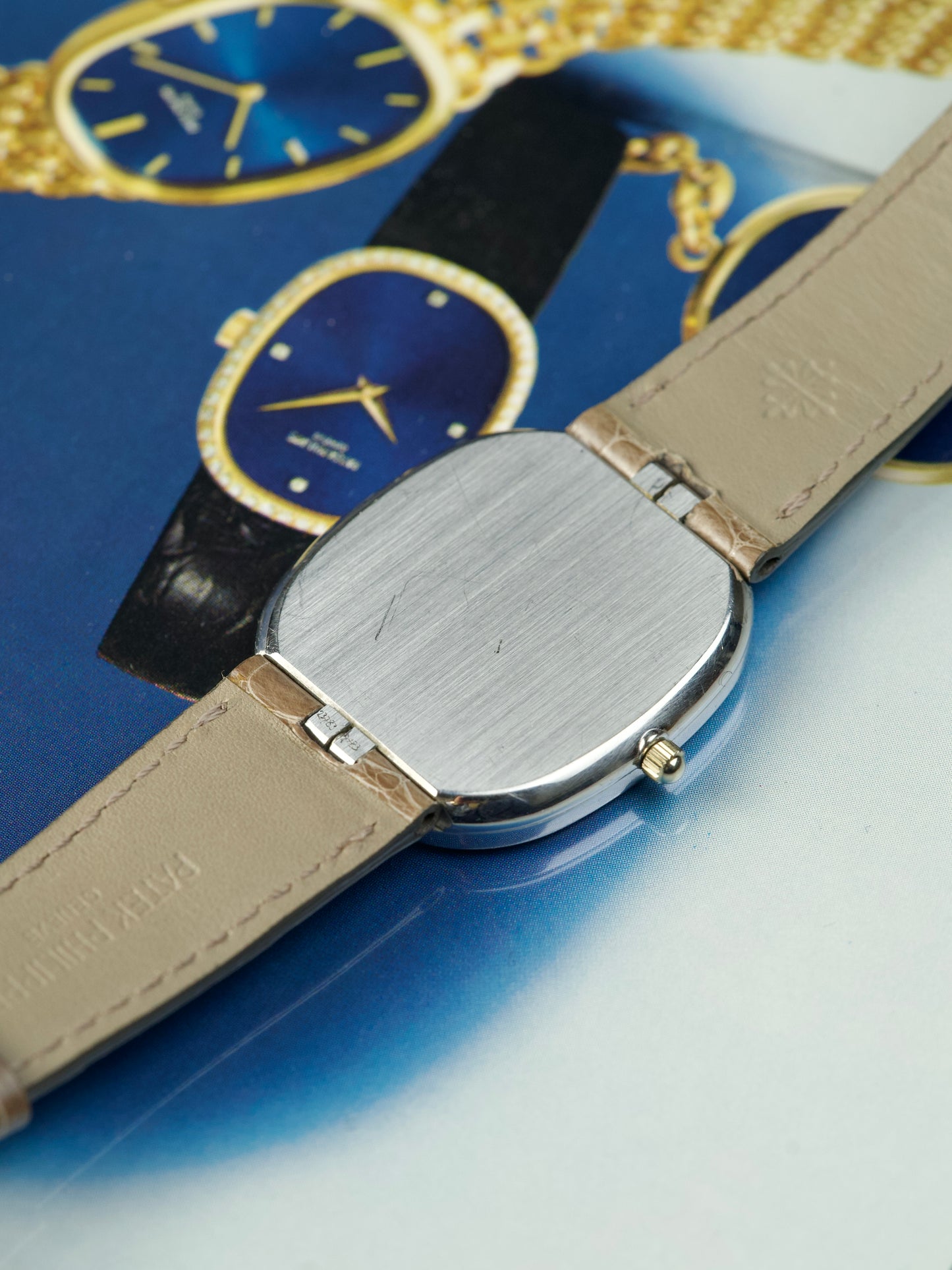 Patek Philippe Ellipse 3738 Blue Sunburst Sigma 18 Carat White Gold Jumbo automatic 1990s