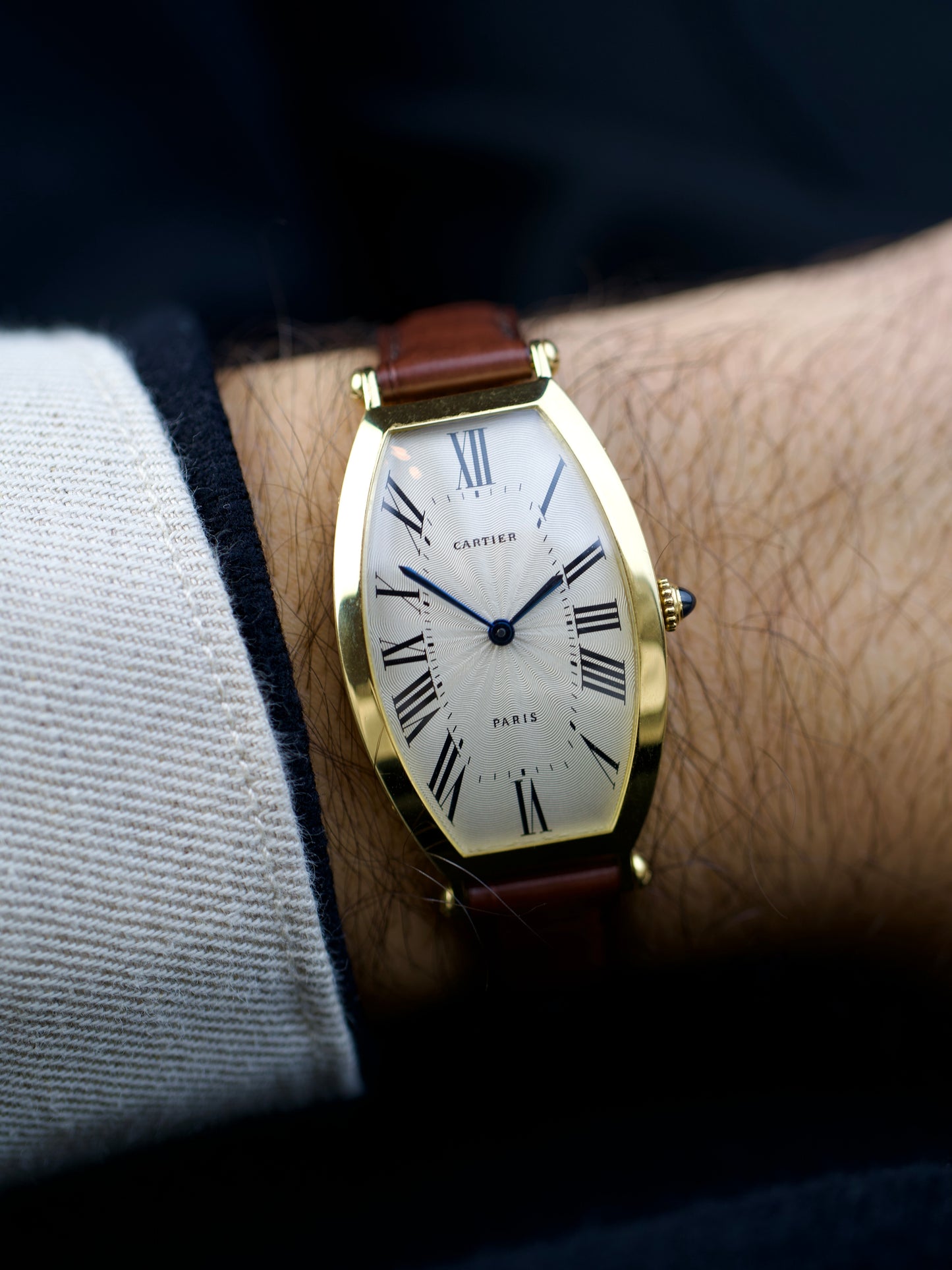 1980s Cartier Tonneau Jumbo limited Flinque’ Paris pre CPCP 18K Yellow Gold