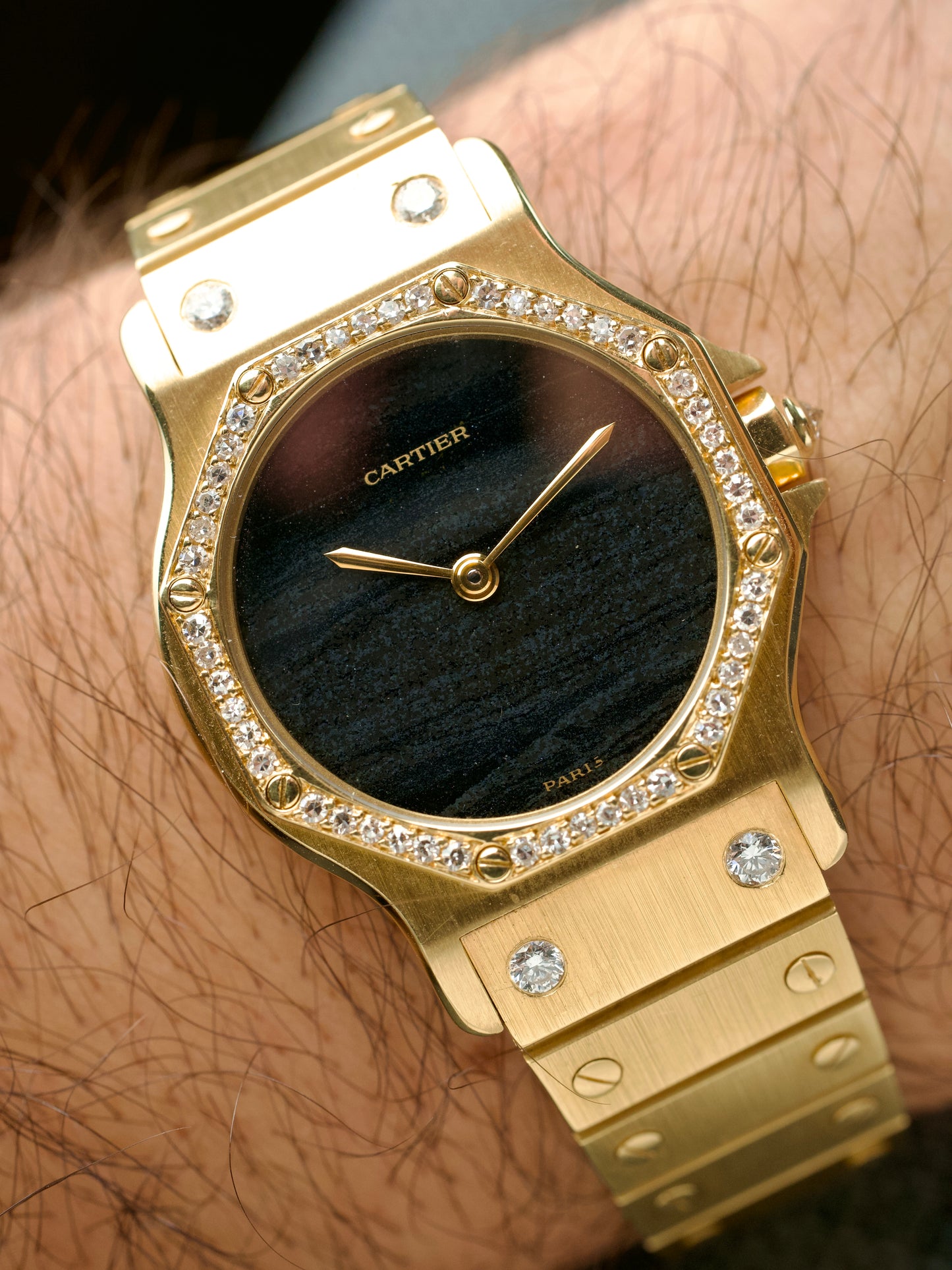Cartier Santos Octagon 2965 or massif Ferrite Paris Stone dial vintage watch 1980s