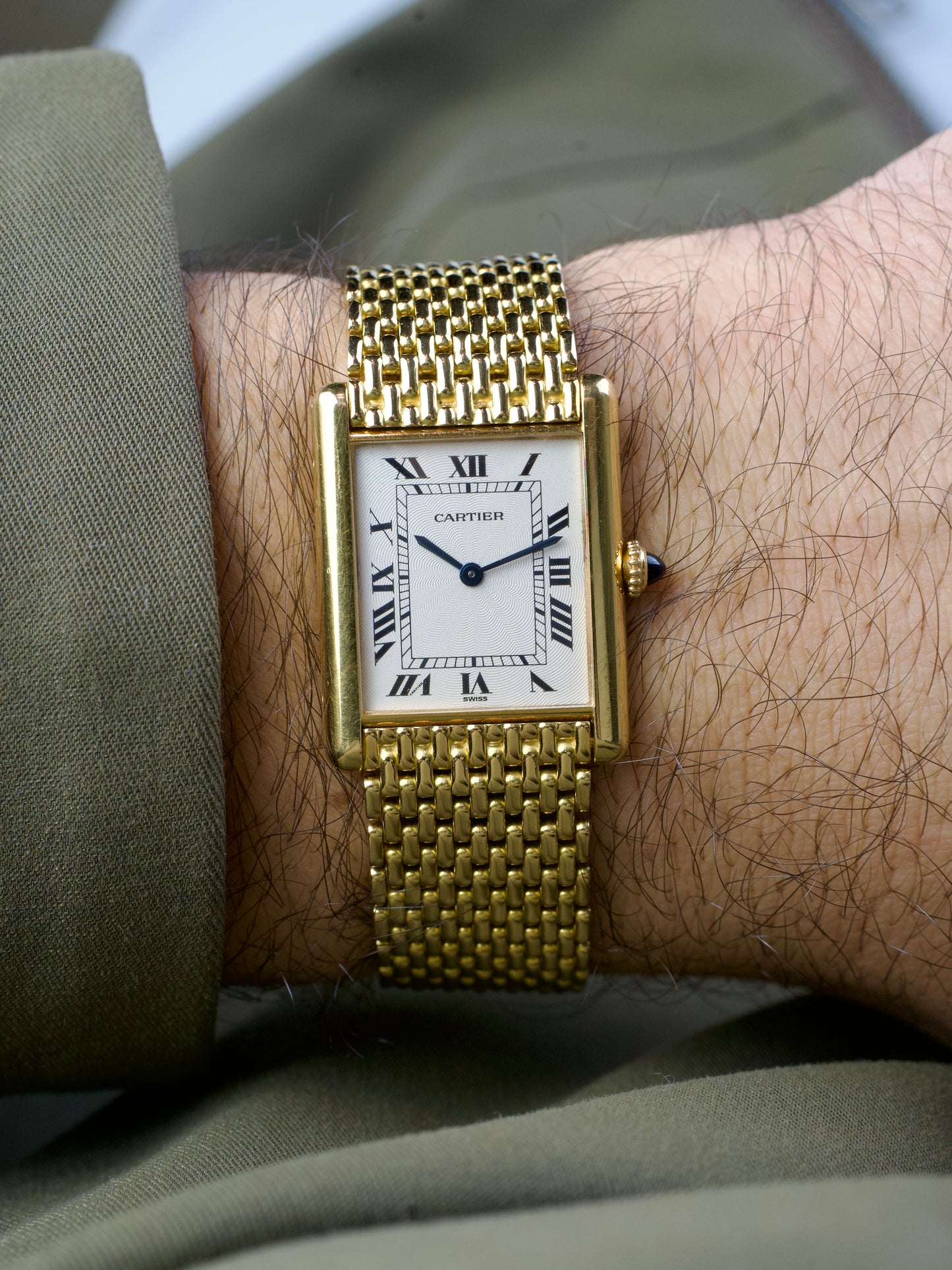 1990s Cartier Tank Louis 96065 Grain de Riz Extra Plate FULL SET Flinque’ pre CPCP 18K Yellow Gold