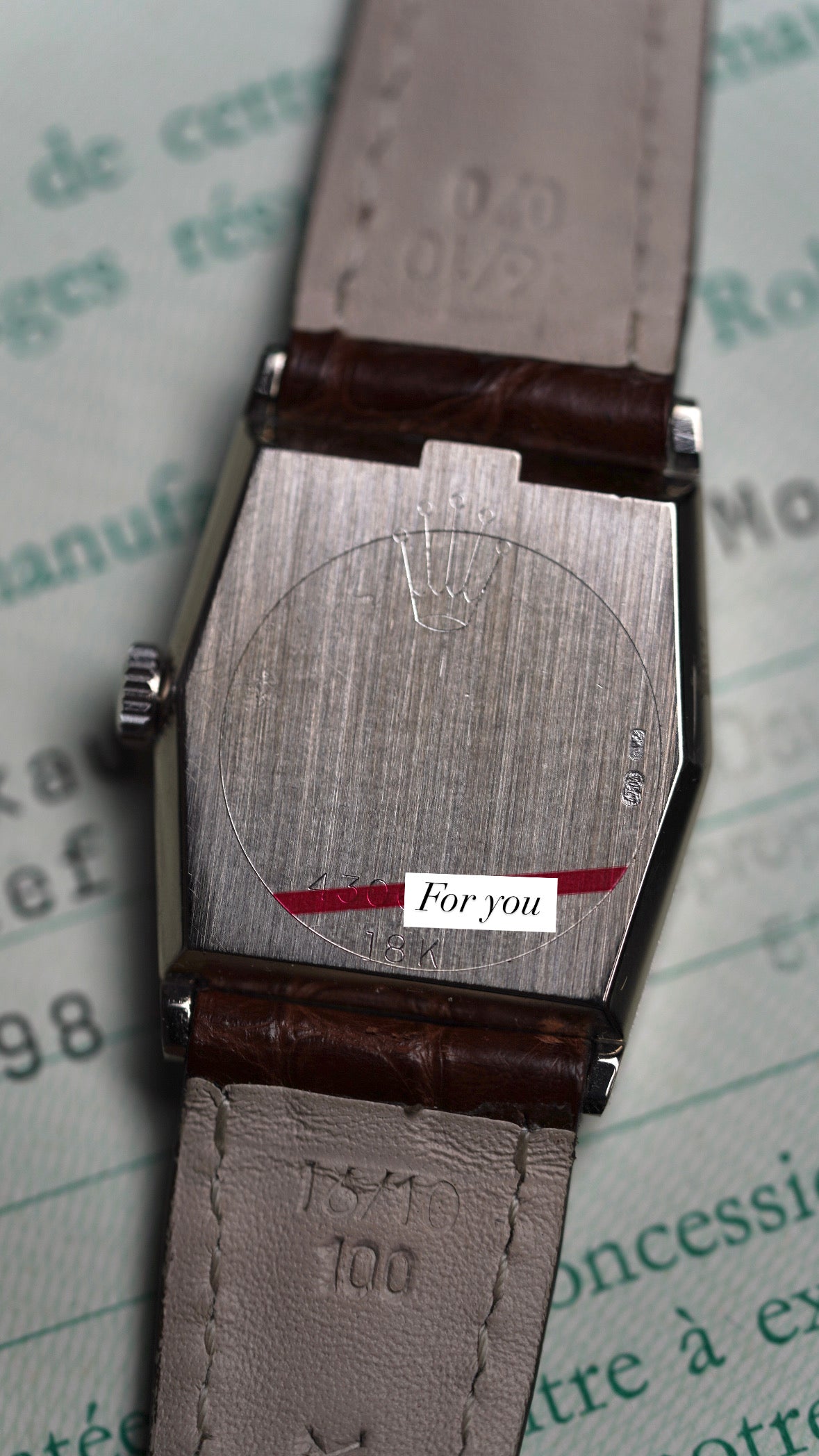 Rolex Cellini 4121 Full Set Special Order King Midas Vintage Watch 18 Carat White Gold Tank Wood Dial
