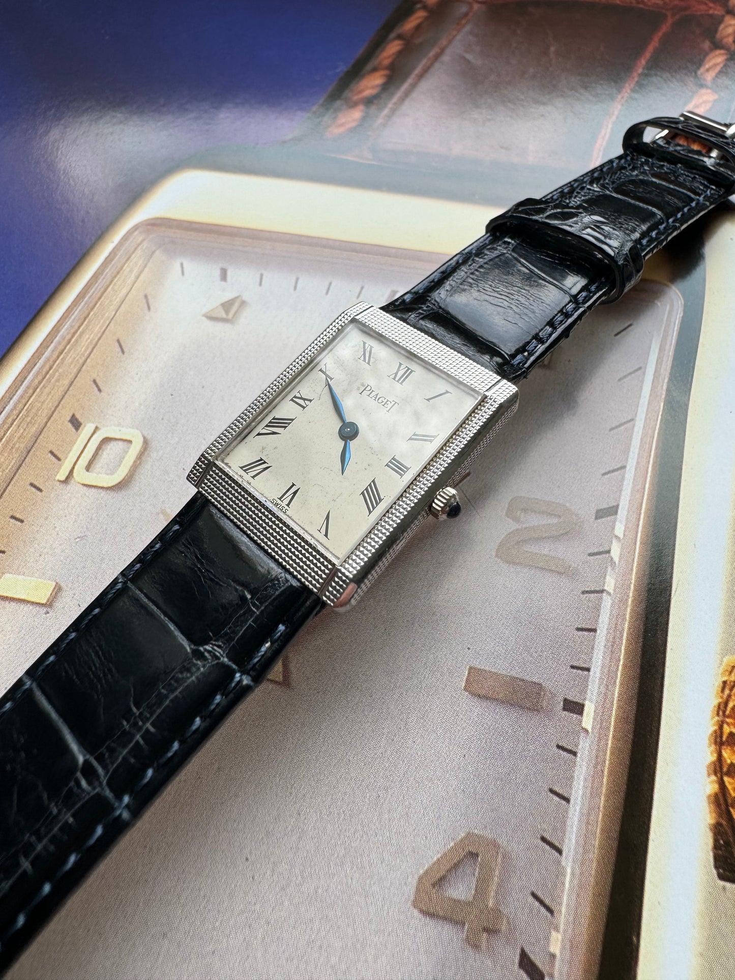 1970s Piaget 9151 Tank Clous de Paris Vintage Watch 18 Carat White Gold