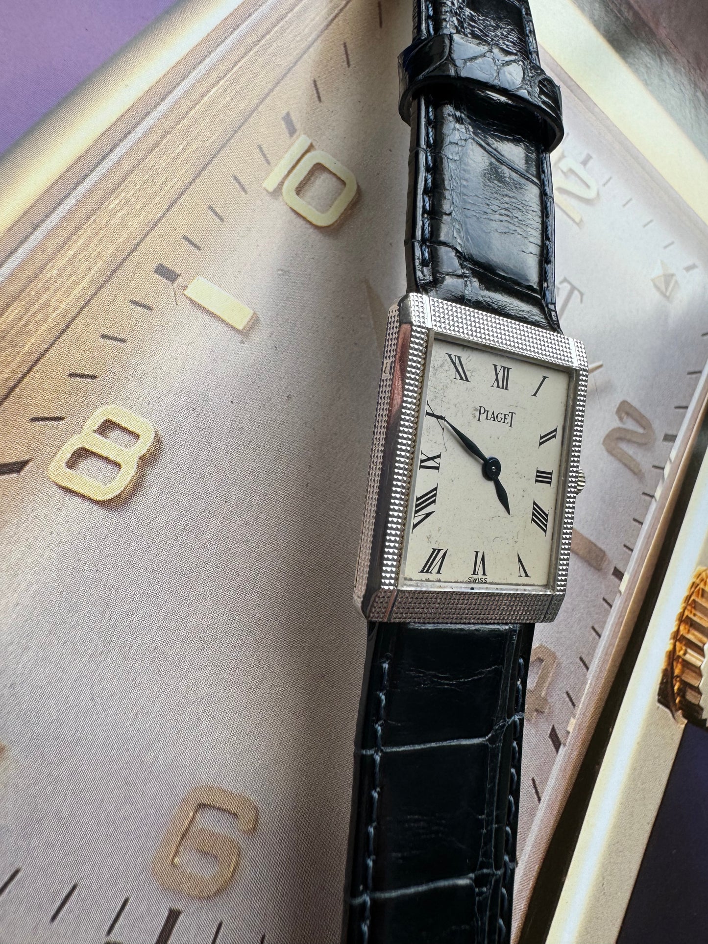 1970s Piaget 9151 Tank Clous de Paris Vintage Watch 18 Carat White Gold