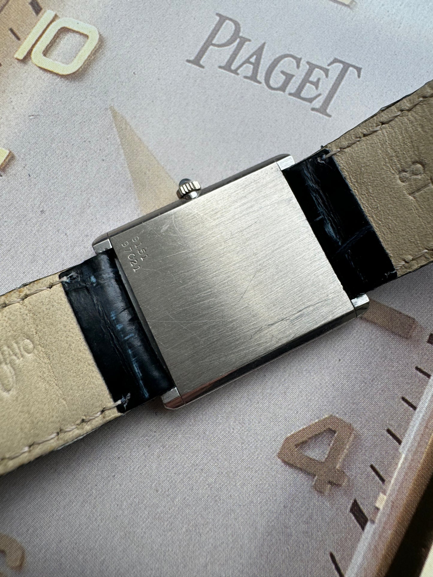1970s Piaget 9151 Tank Clous de Paris Vintage Watch 18 Carat White Gold