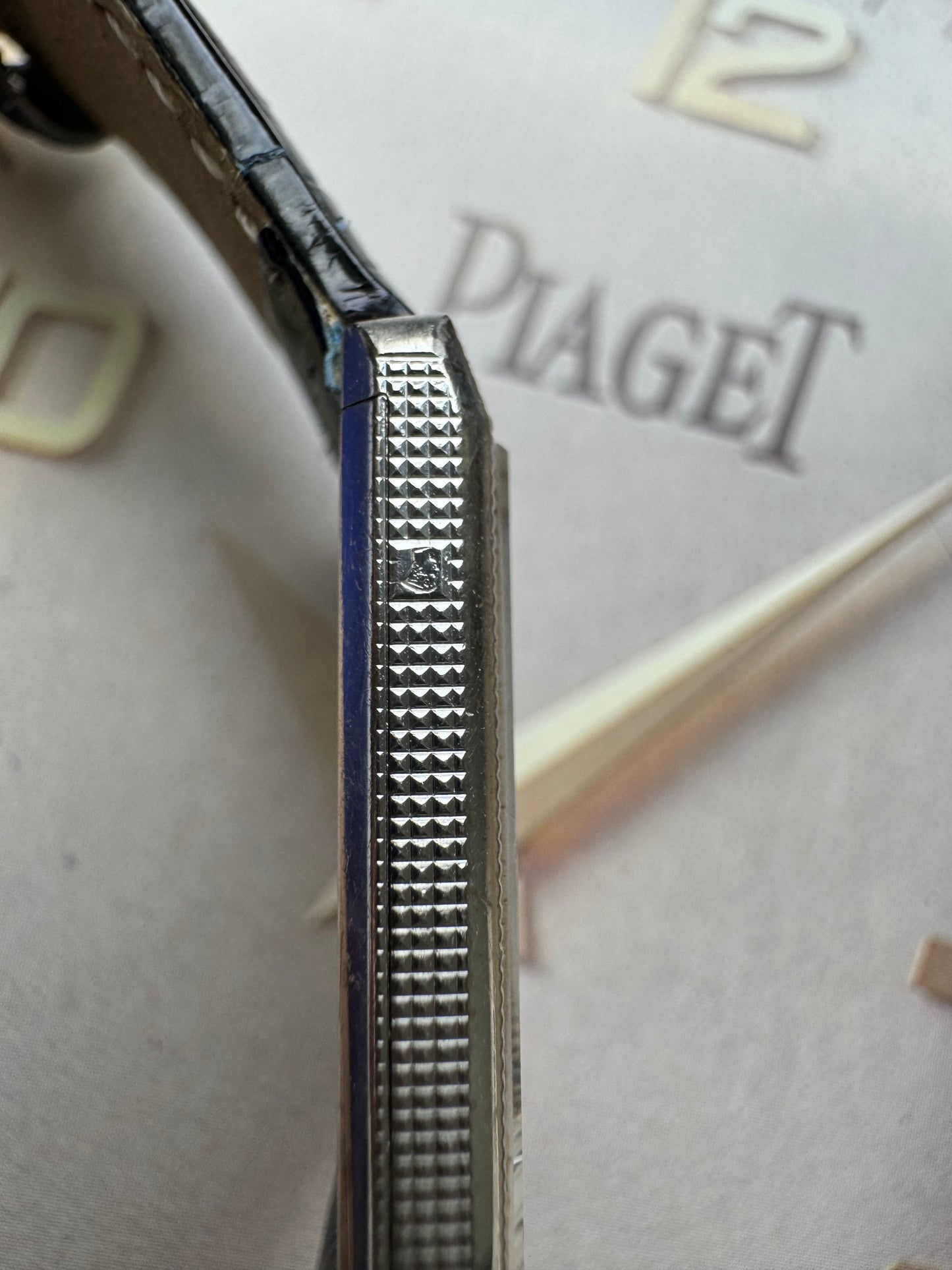 1970s Piaget 9151 Tank Clous de Paris Vintage Watch 18 Carat White Gold
