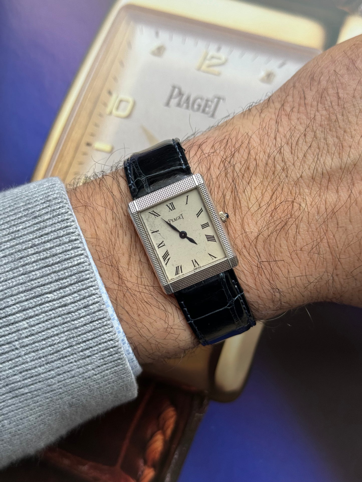 1970s Piaget 9151 Tank Clous de Paris Vintage Watch 18 Carat White Gold