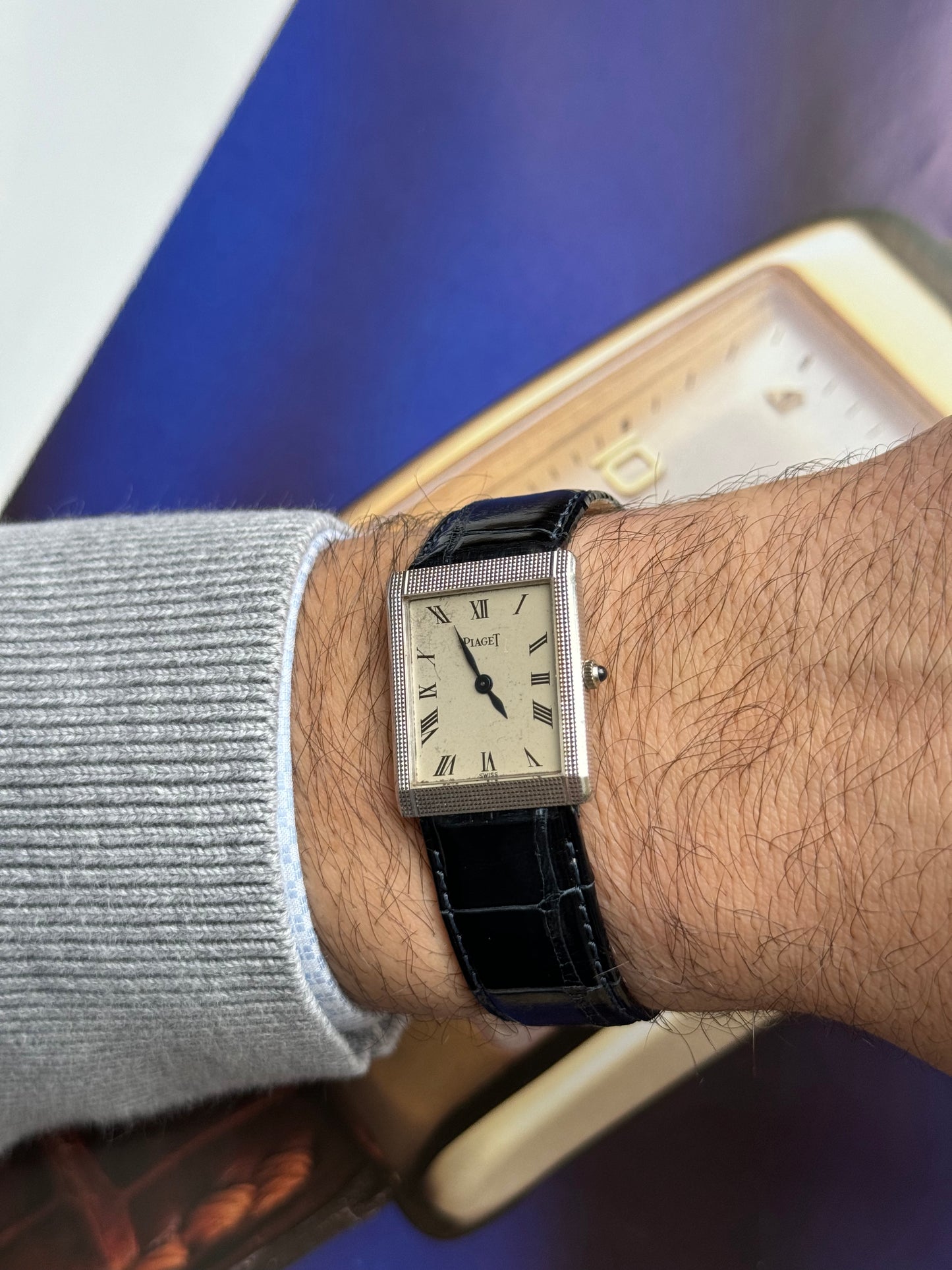 1970s Piaget 9151 Tank Clous de Paris Vintage Watch 18 Carat White Gold