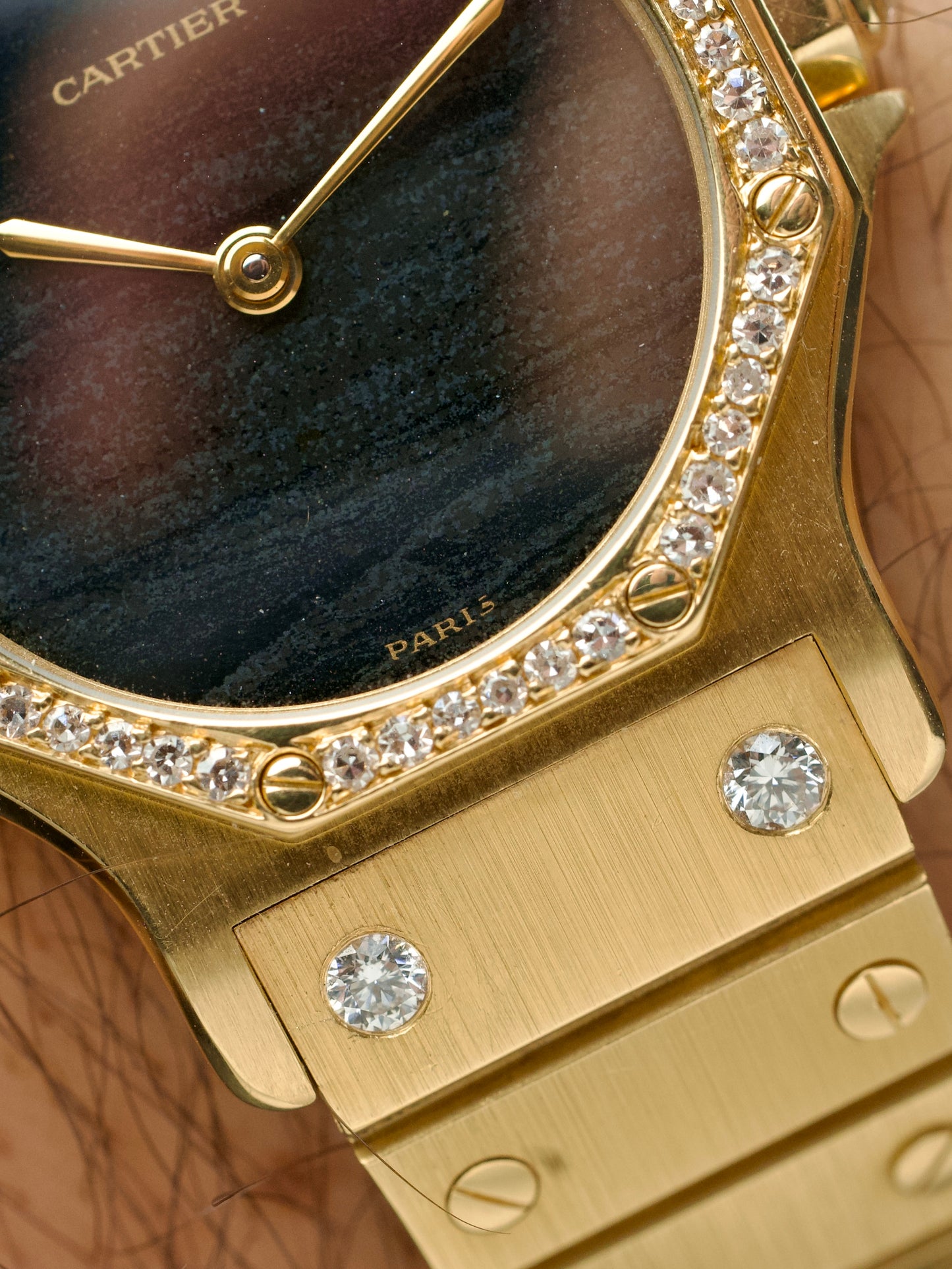 Cartier Santos Octagon 2965 or massif Ferrite Paris Stone dial vintage watch 1980s