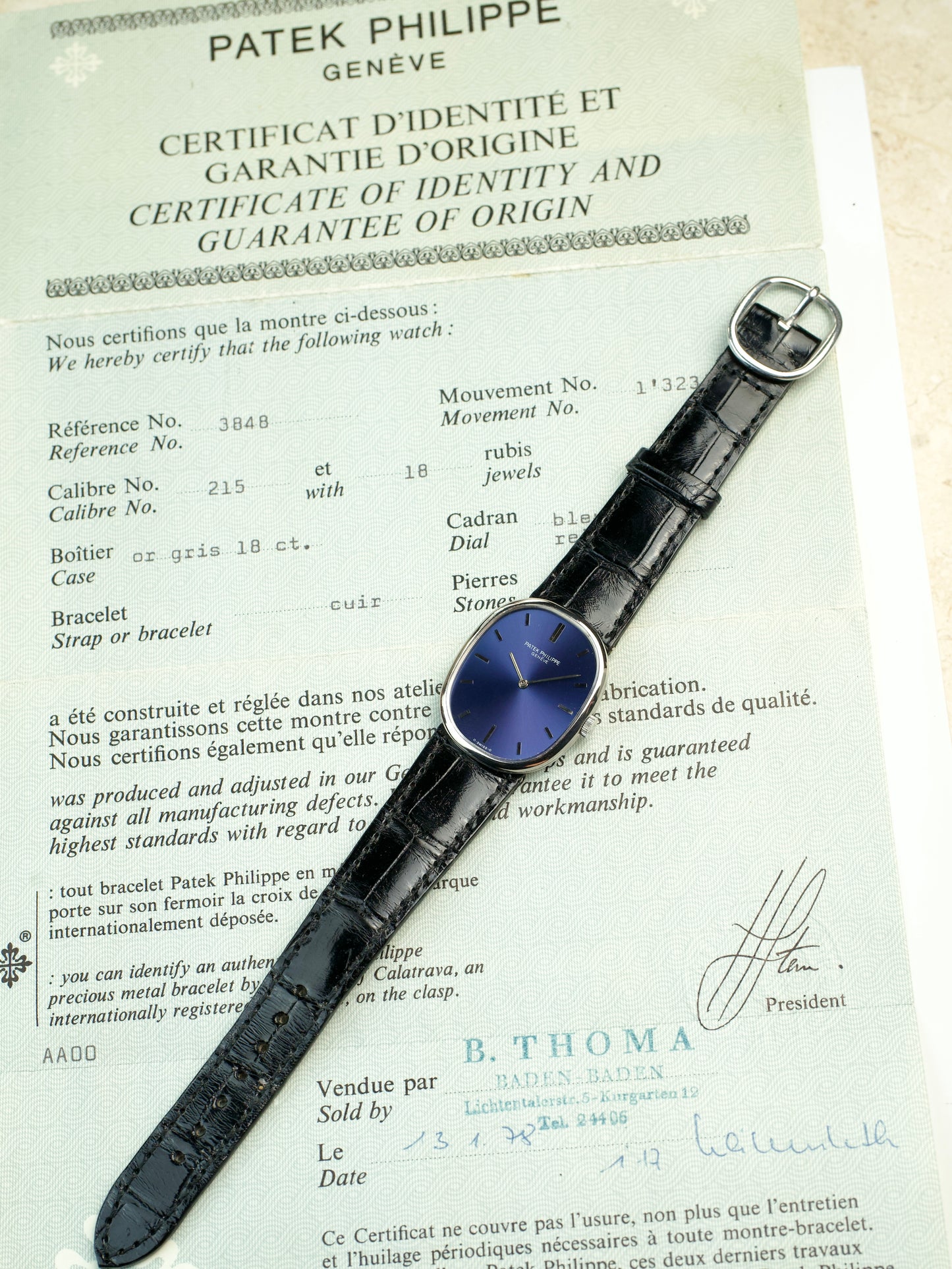 Patek Philippe Ellipse 3848G FULL SET 18 Carat White Gold 1970s