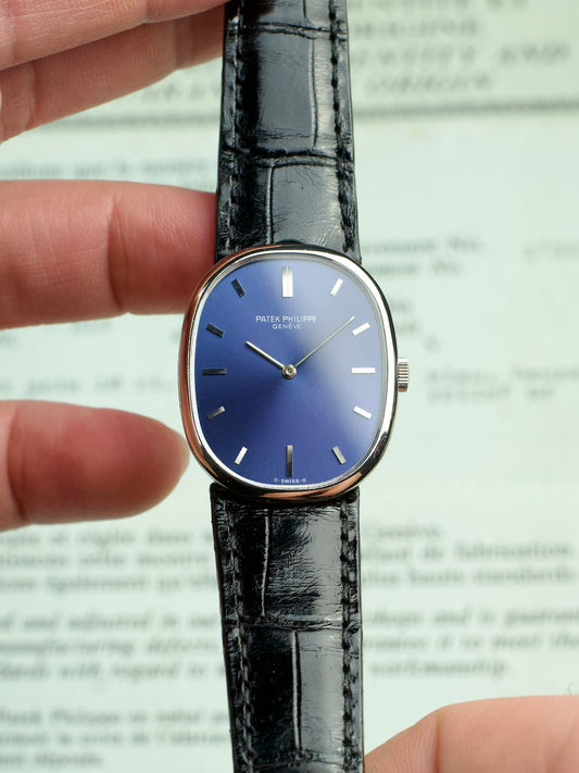 Patek Philippe Ellipse 3848 FULL SET Blue Sigma 18 Carat White Gold 1970s