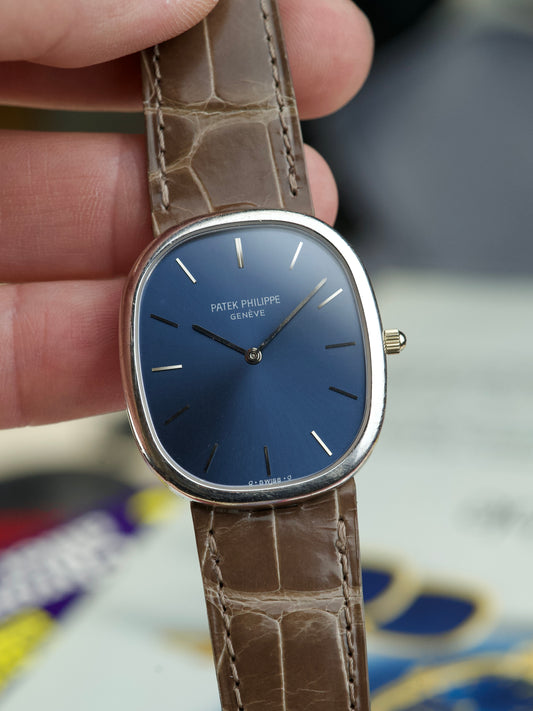 Patek Philippe Ellipse 3738 Blue Sunburst Sigma 18 Carat White Gold Jumbo automatic 1990s
