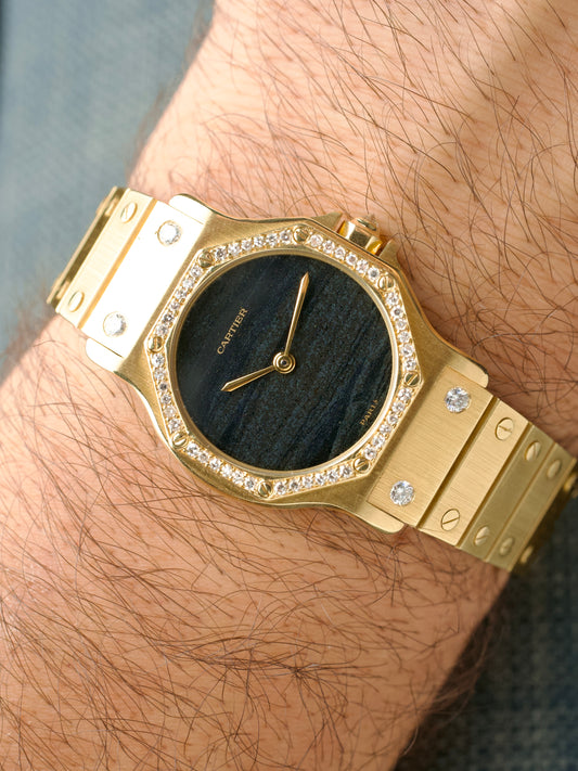 Cartier Santos Octagon 2965 or massif Ferrite Paris Stone dial vintage watch 1980s