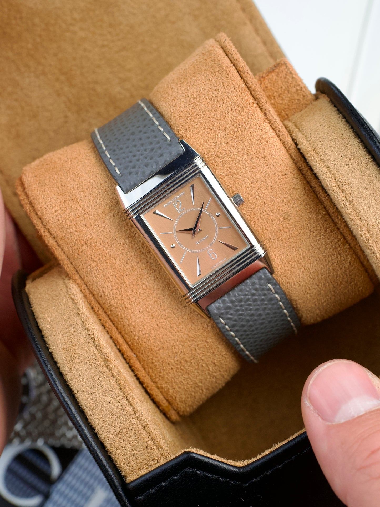 Jaeger LeCoultre Reverso Salmon FULL SET Classique 250.3.86 Art Deco JLC 18 Carat White Gold 2000s