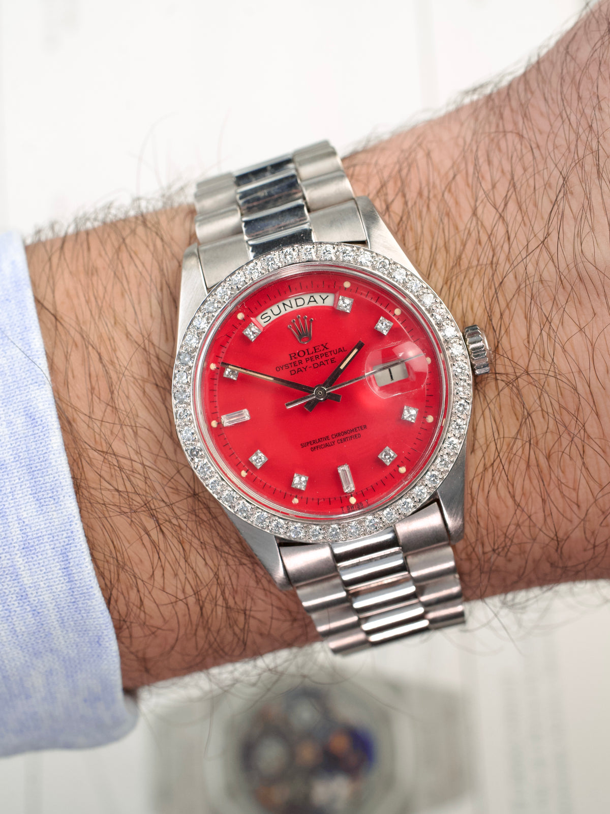 Rolex Day Date 1804 Coral Stella T swiss T white Gold 1970s