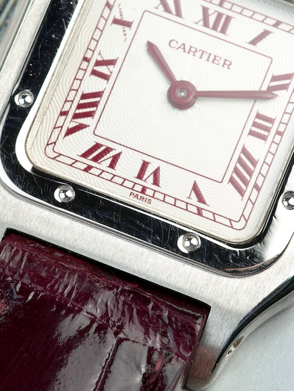 Cartier Rouge Santos Dumont 96053 Paris Platine Red Numerals Extra Plate Platine Platinum 1980s