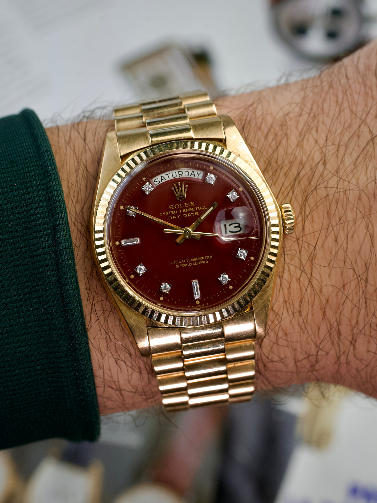 Rolex Day Date 1803 Oxblood Stella T swiss T Yellow Gold 1970s