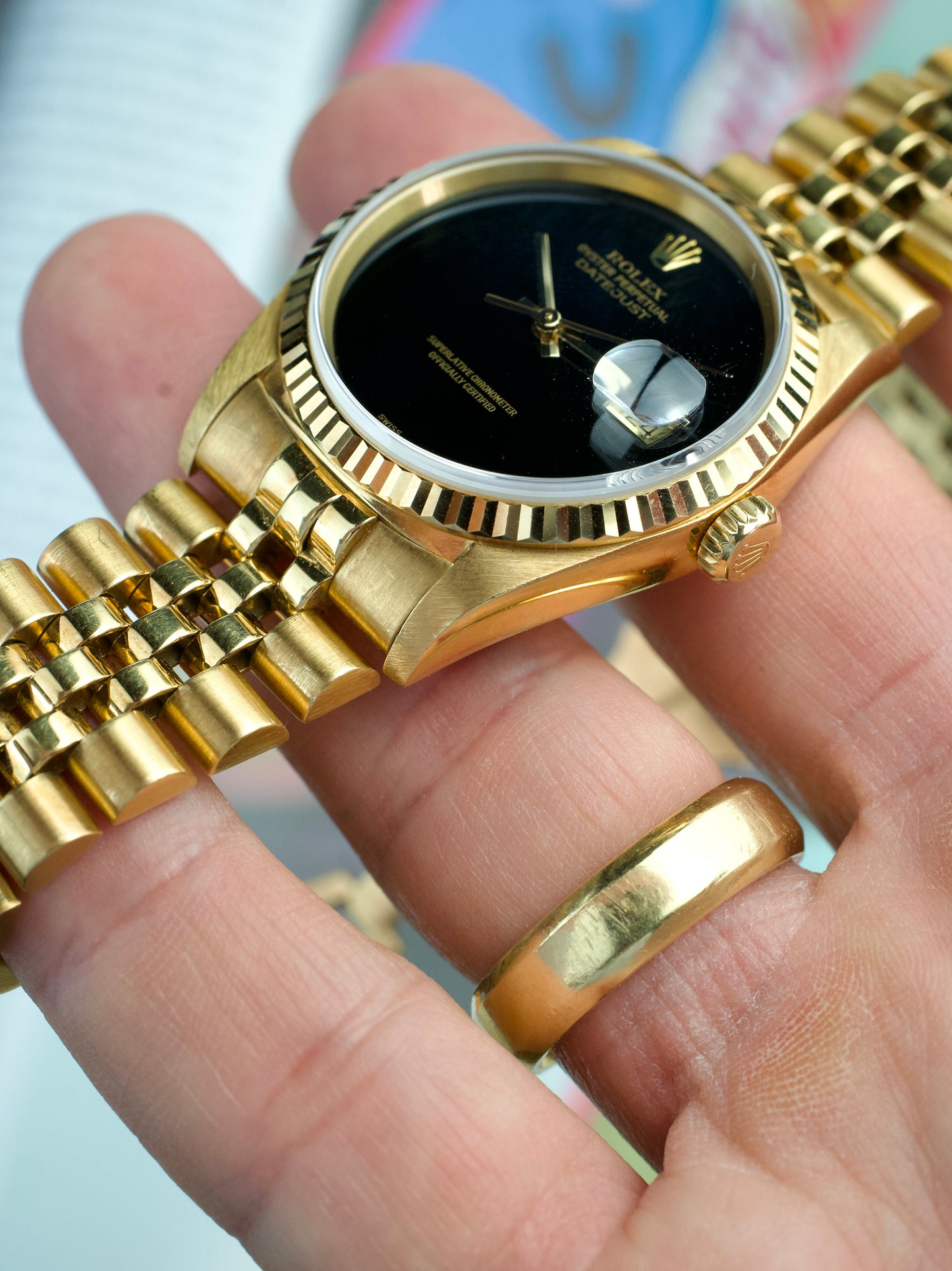 Rolex Datejust 16238 Onyx Stone Dial 18 carat gold 1980s