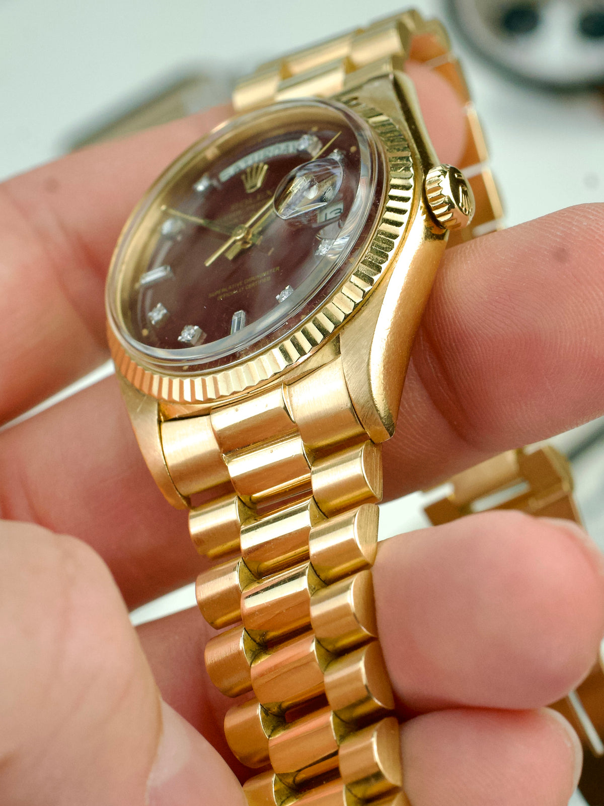Rolex Day Date 1803 Oxblood Stella T swiss T Yellow Gold 1970s