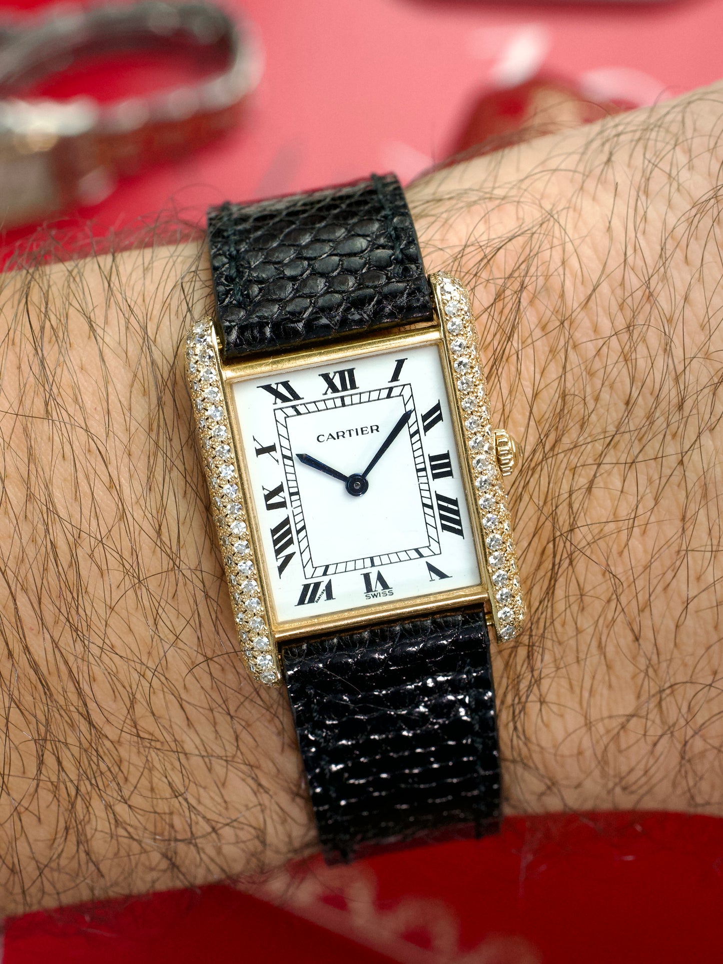 Cartier Tank Louis 81068 Sertissage Factory Diamonds 18 Carat Yellow Gold 1990s
