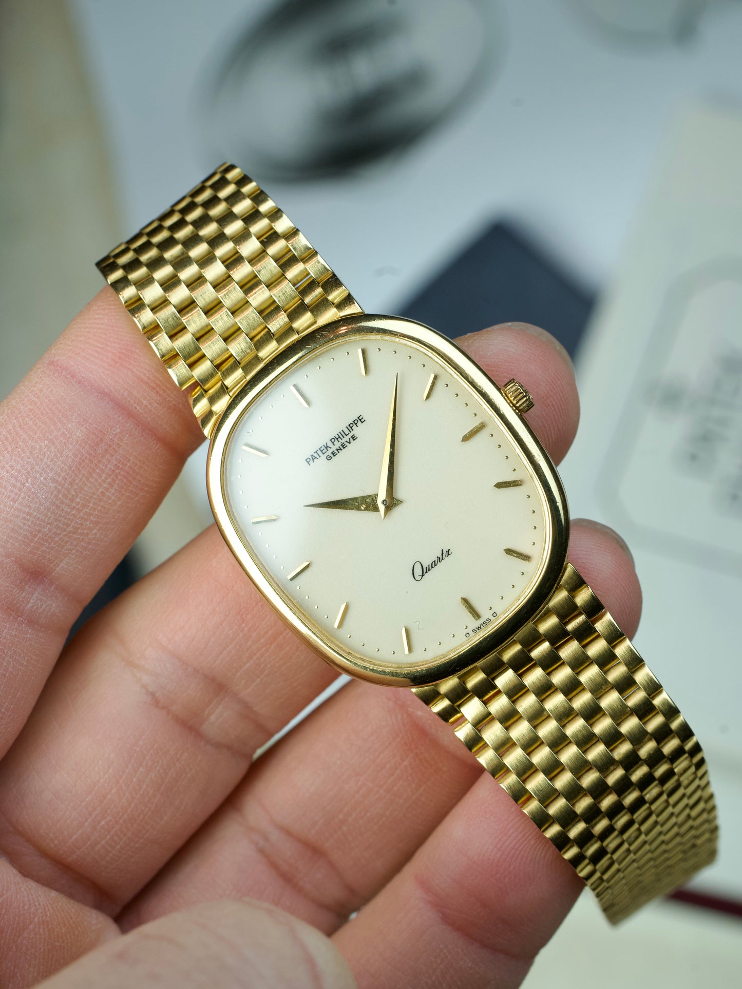 1980s Patek Philippe Ellipse 3838/001 Jumbo Full Set 18 Carat Yellow Gold