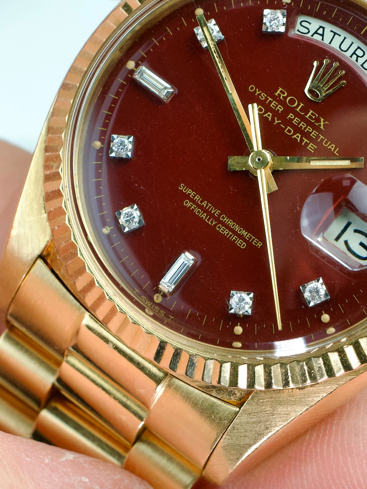 Rolex Day Date 1803 Oxblood Stella T swiss T Yellow Gold 1970s