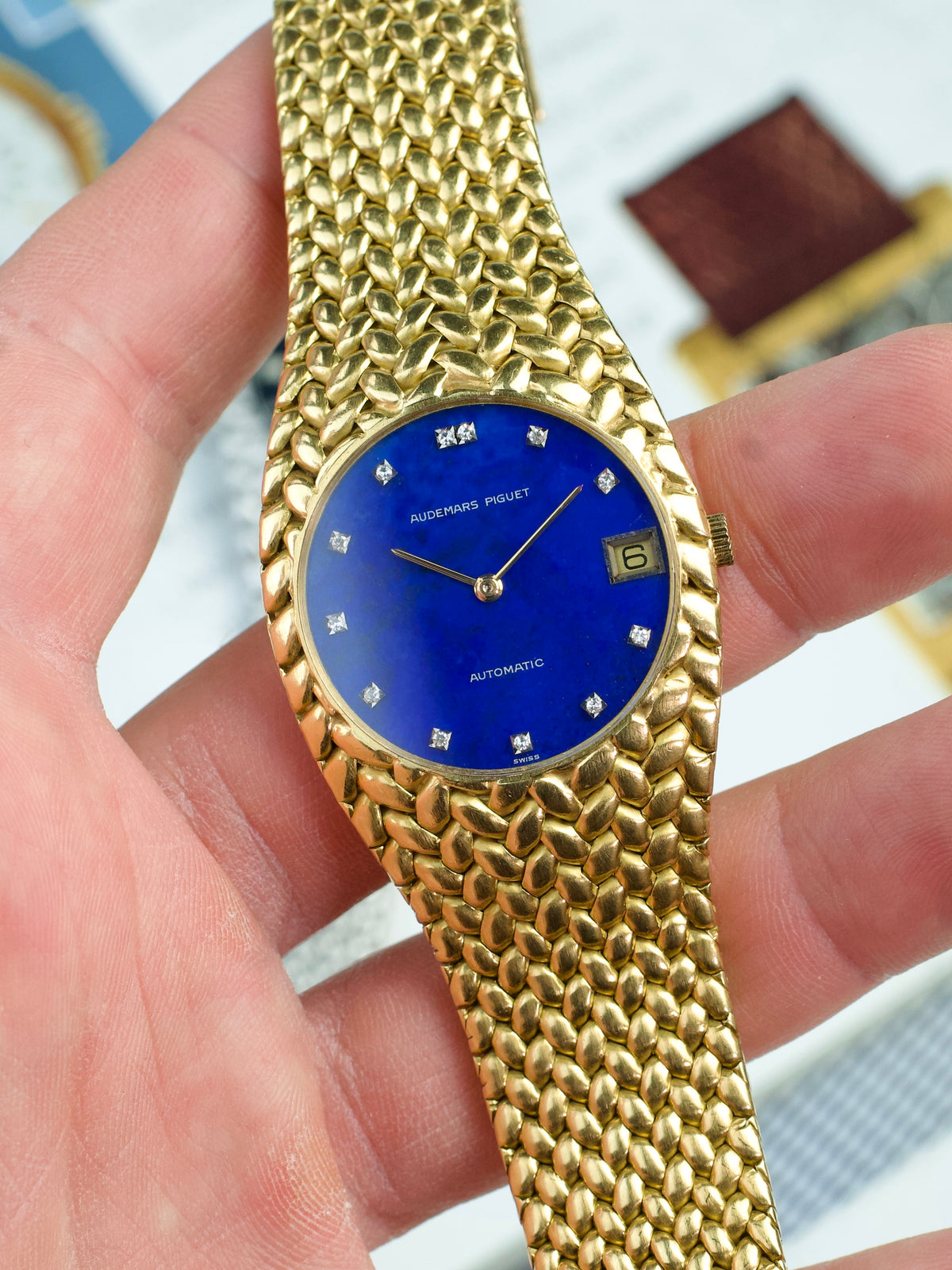 Audemars Piguet Cobra 5403 Lapis Stone dial Blue Dial 18 Carat Gold 1970s