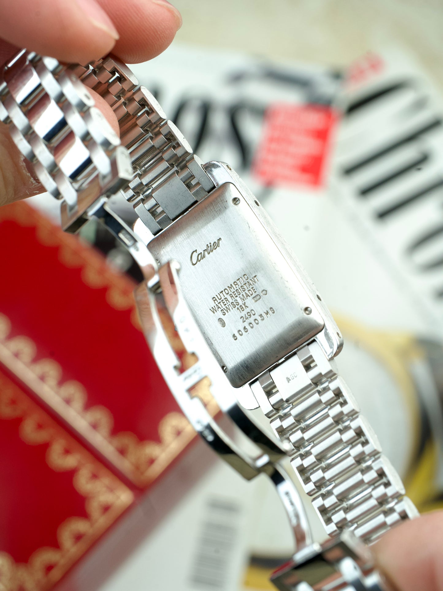 Cartier Tank Americaine 2490 Factory Diamonds Guilloche Dial Unpolished 18K White Gold 2000s