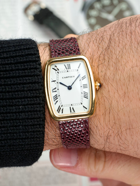 Cartier Faberge 78101 FULL SET Square Incurvee vintage watch, wrist shot