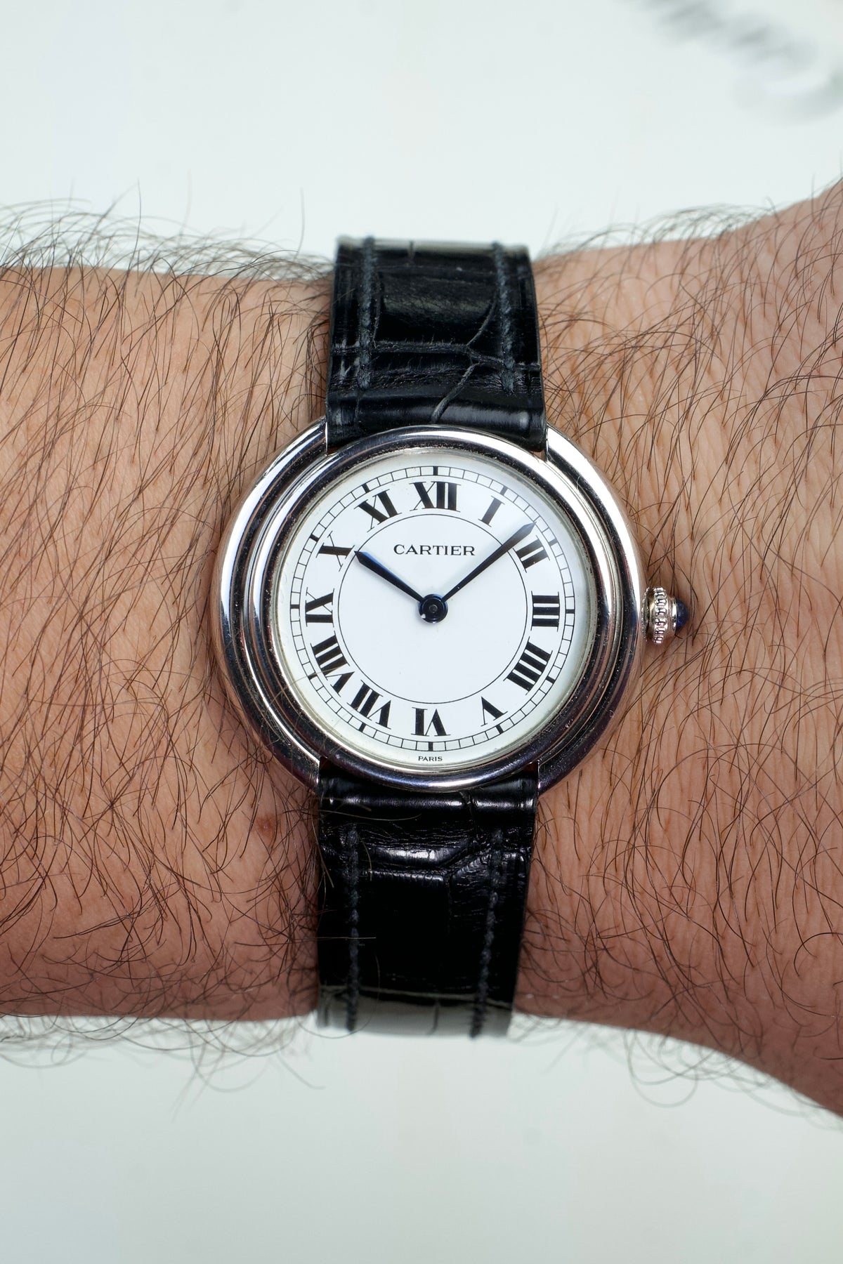 Cartier Tank Vendome 78090 18 carat White Gold vintage watch 1970s, wrist shot