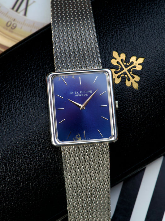 Patek Philippe Square Ellipse 3599 j Box 18 Carat White Gold Blue Dial Sigma