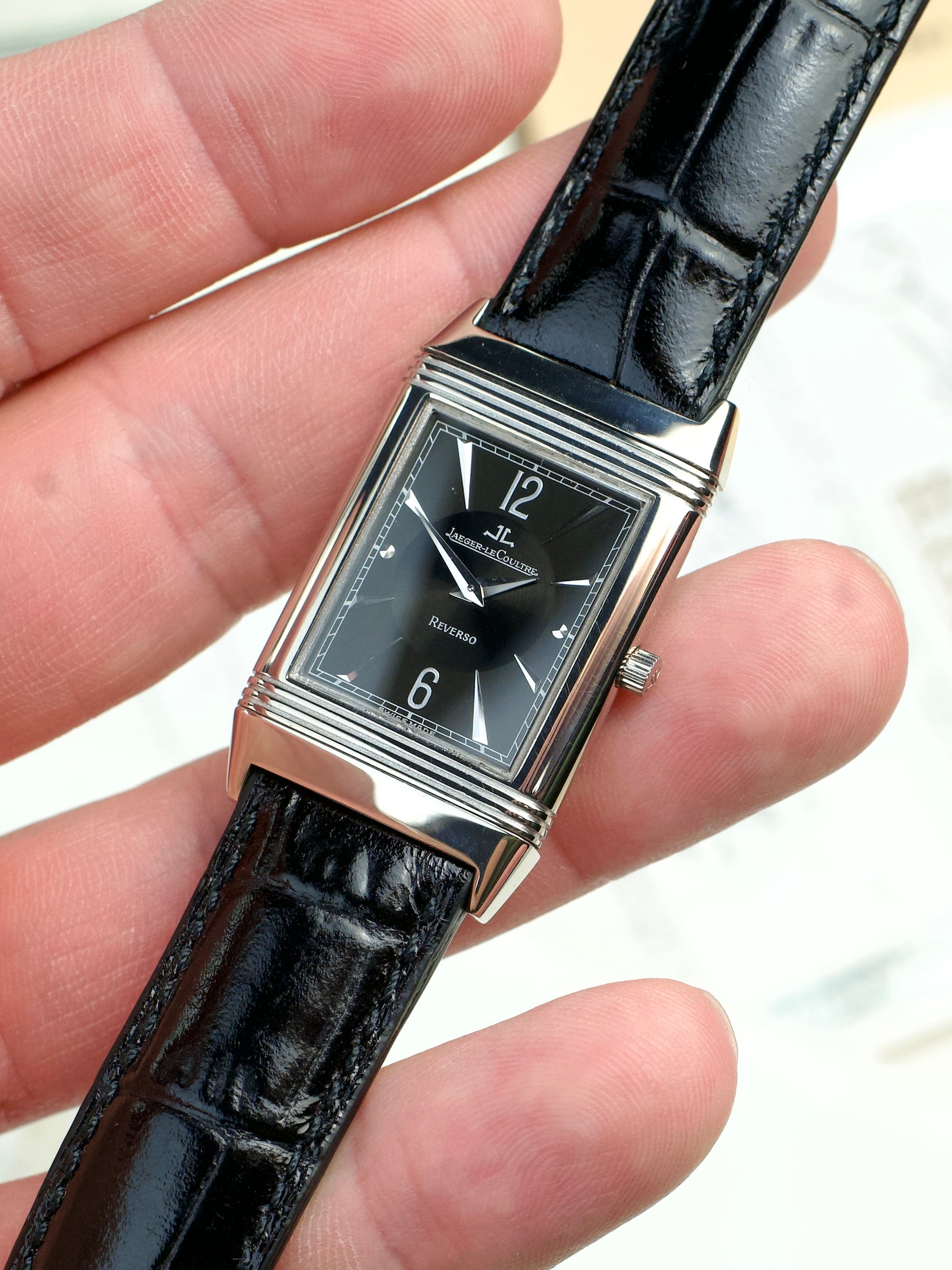 Jaeger LeCoultre Reverso FULL SET Classique 250.3.86 Art Deco JLC 18 Carat White Gold 2000s vintage, front