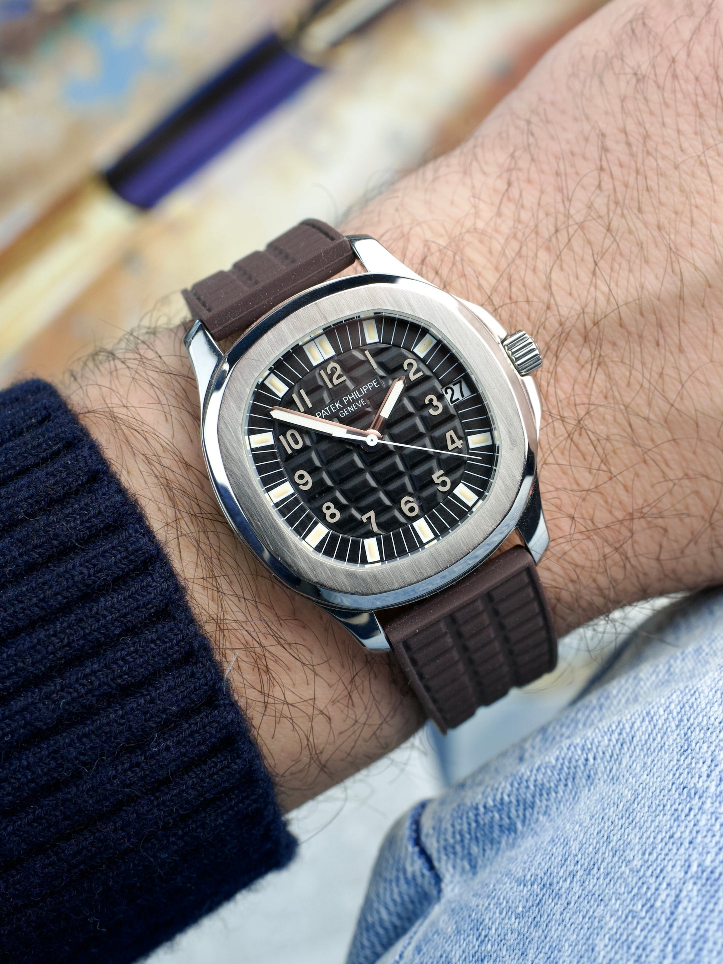 Patek Philippe Aquanaut 5065A FULL SET Tritium Dial 1990s vintage, wrist shot