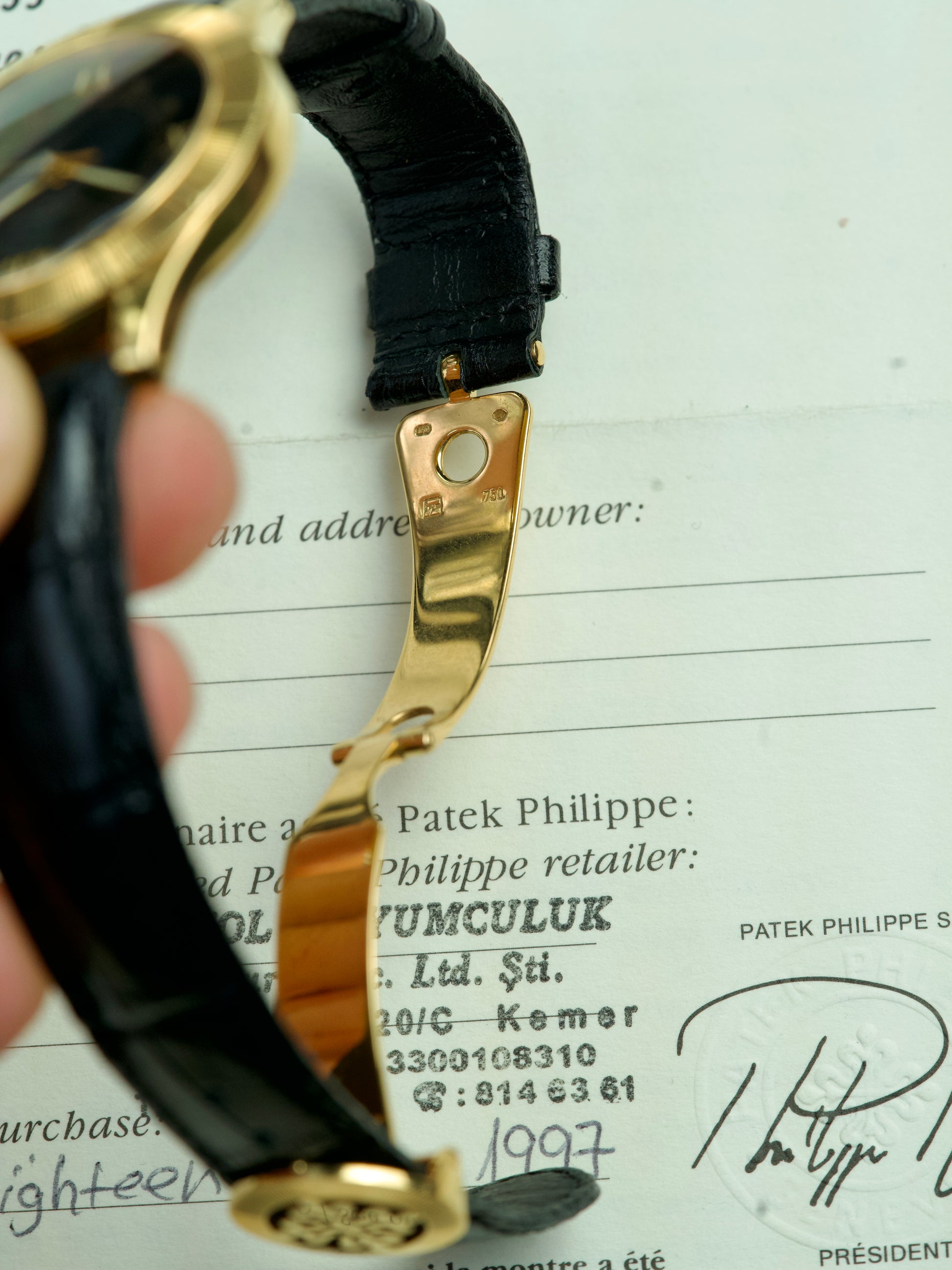 Patek Philippe Neptune 5081j FULL SET Black Sigma 18 Carat Gold Jumbo automatic 1990s preowned, clasp