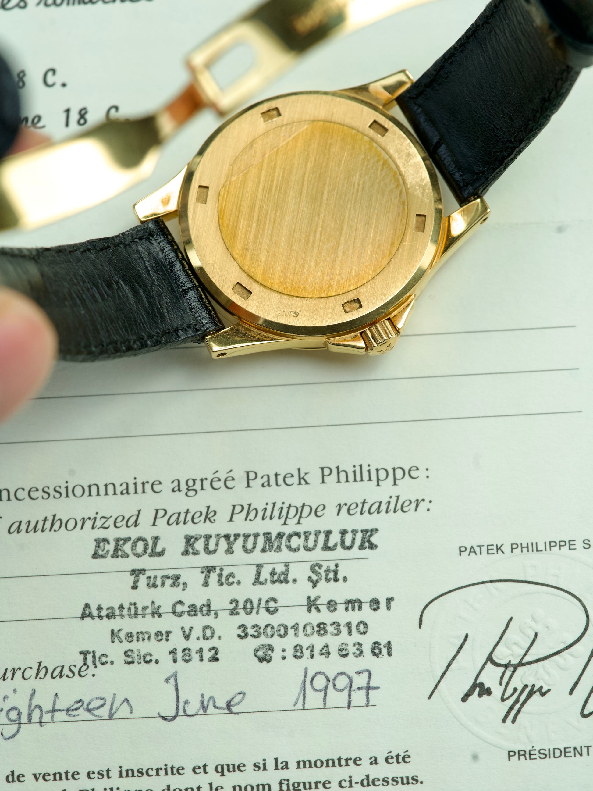 Patek Philippe Neptune 5081j FULL SET Black Sigma 18 Carat Gold Jumbo automatic 1990s vintage watch, back