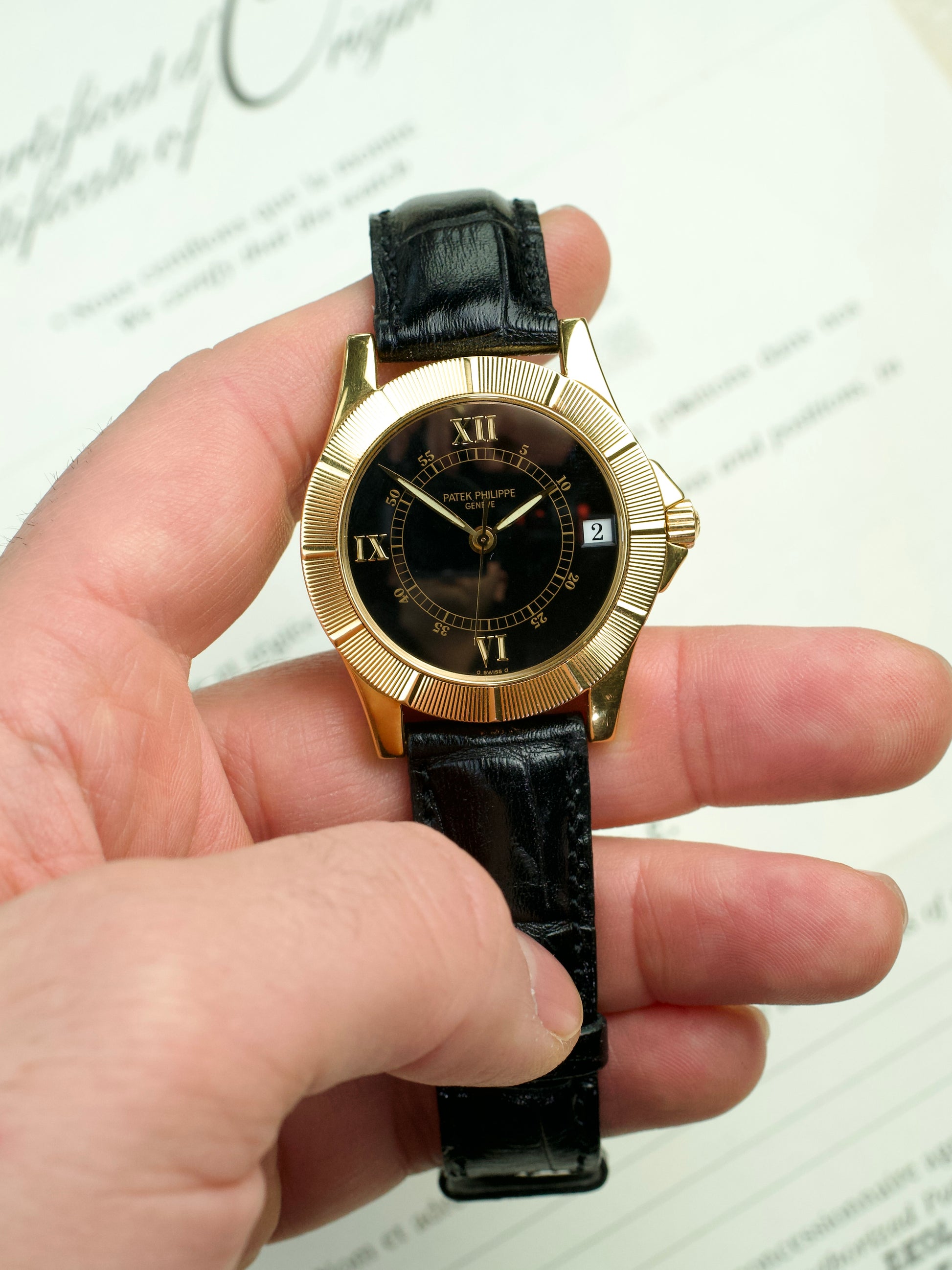 Patek Philippe Neptune 5081j FULL SET Black Sigma 18 Carat Gold Jumbo automatic vintage, front
