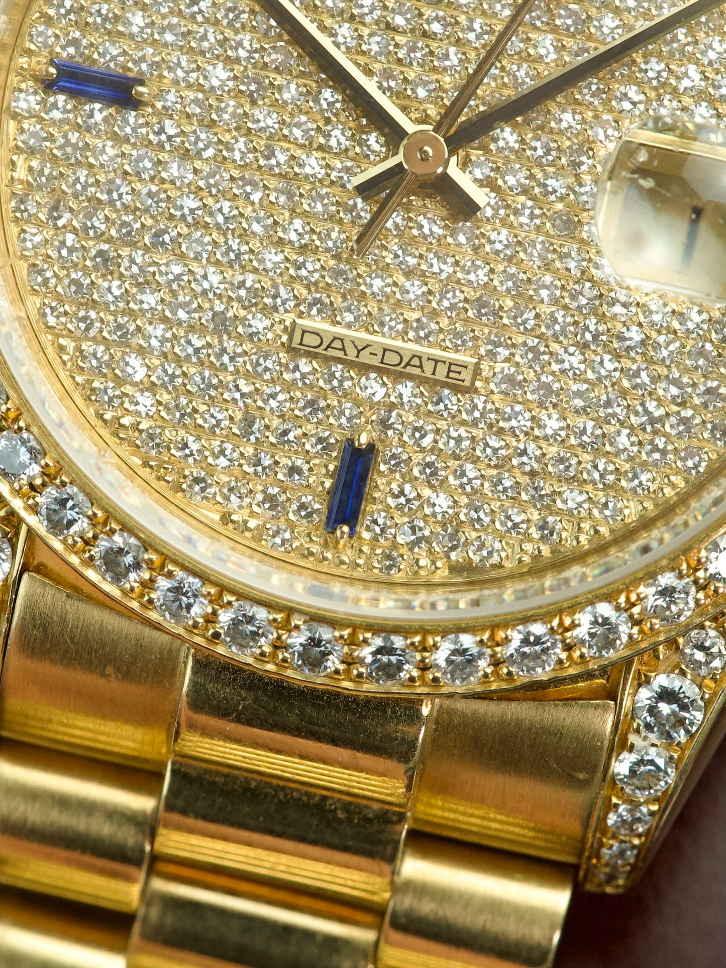 Rolex Day Date 18388 luxury timepiece, front macro